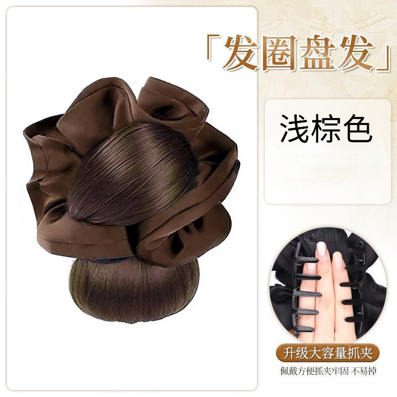 低扎丸子头假发女抓夹木耳发圈花苞头发饰仿真发蓬松后脑勺盘发包|undefined