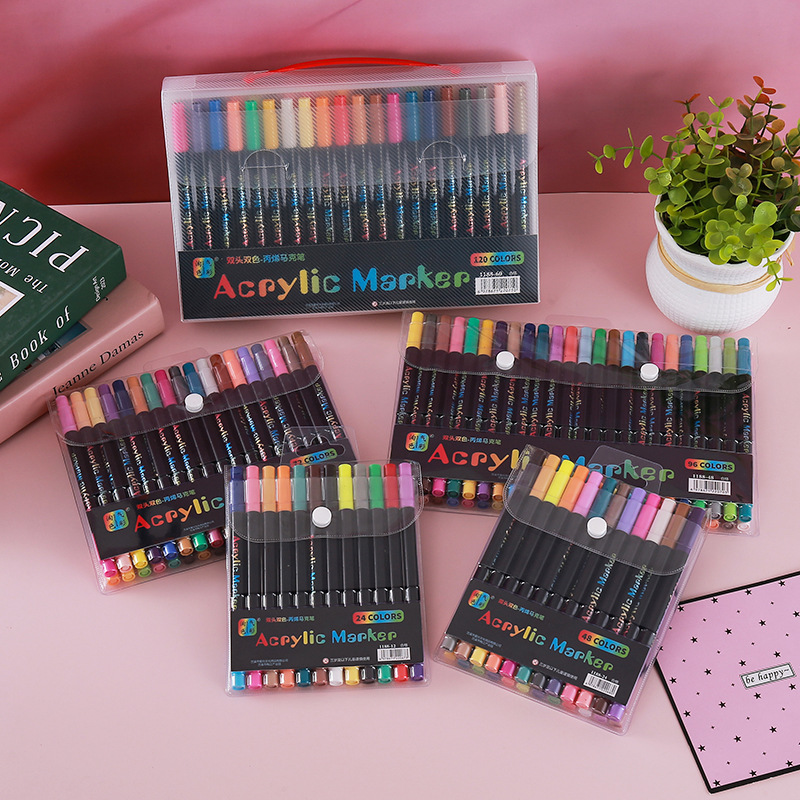 Dos cabezas de acrílico bicolor marcador bolígrafo de acuarela para estudiantes y niños DYT graffiti marcador de cabeza suave