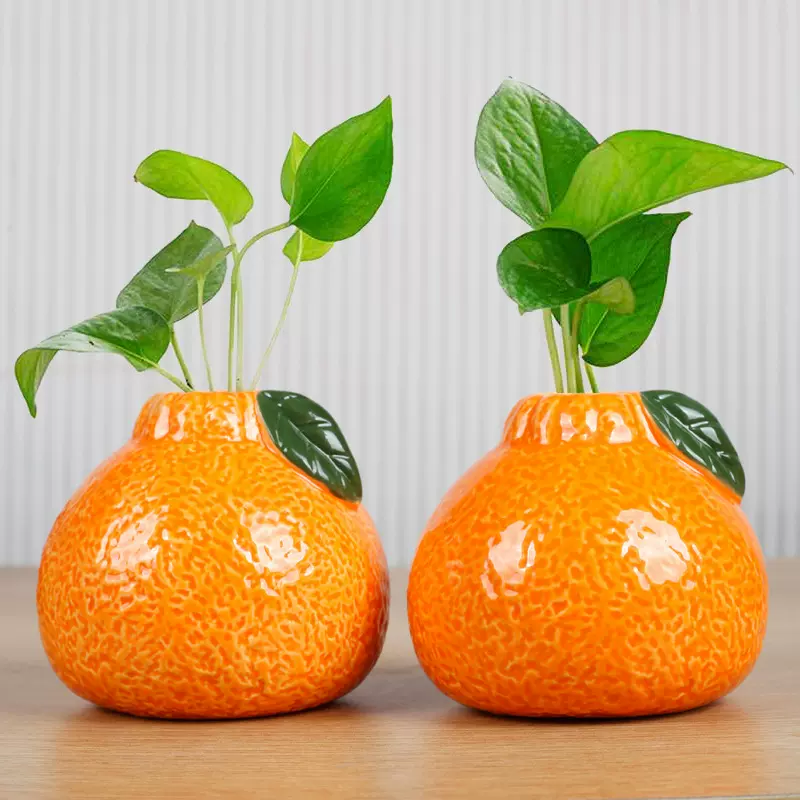 大吉大利橘子陶瓷小花瓶摆件客厅插花水培植物鲜花绿萝桌面装饰品