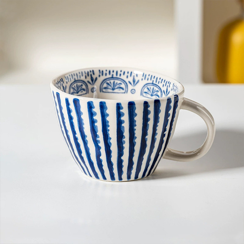 手描きのシンプルな大容量カップ陶磁器家庭用朝食カップ|undefined