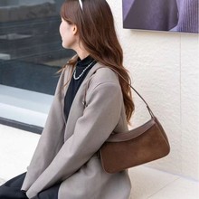 秋冬新款女包磨砂反绒皮单肩腋下包复古通勤包高级感真皮斜挎包