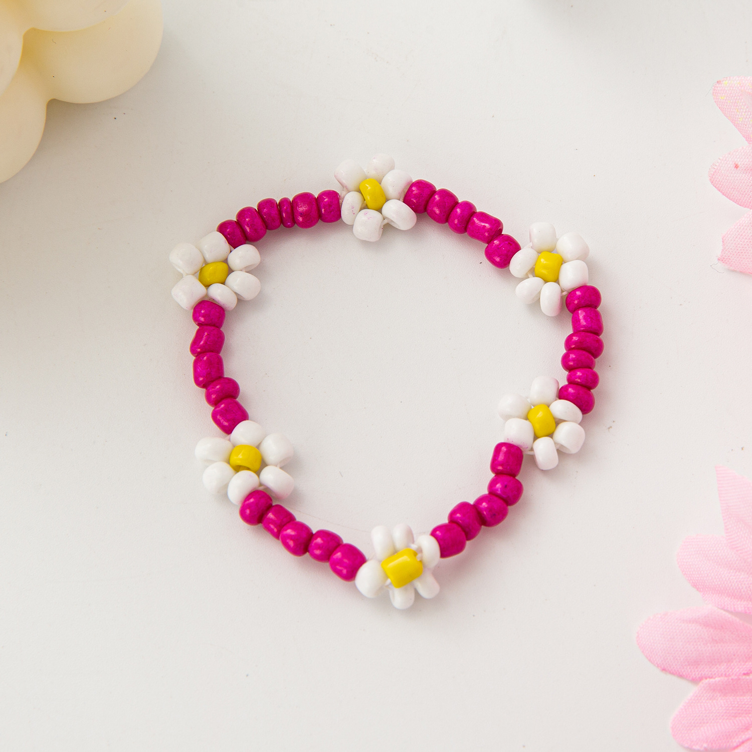11g Weight Bracelets, Necklace Classification 1 Piece, 1 Set Quantity Holiday, Daily Occasion Resin, Seed Bead Material Flower Pattern Kid'S Gender Beaded Design Cartoon Style, Cute Style Cartoon Style Cute Flower Resin Seed Bead Beaded Kid'S Bracelets Necklace 3