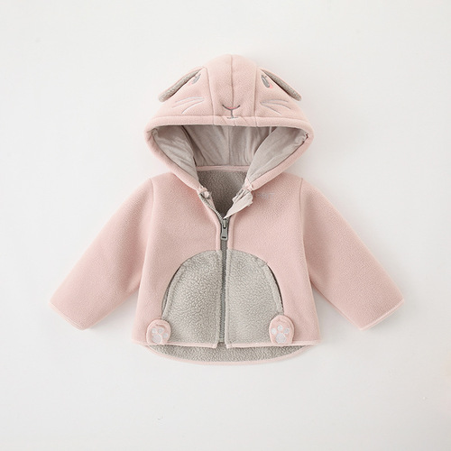 Girls' polar fleece coats, boys' coats, autumn and winter clothes, children's fleece hooded tops, baby clothes, cross-border