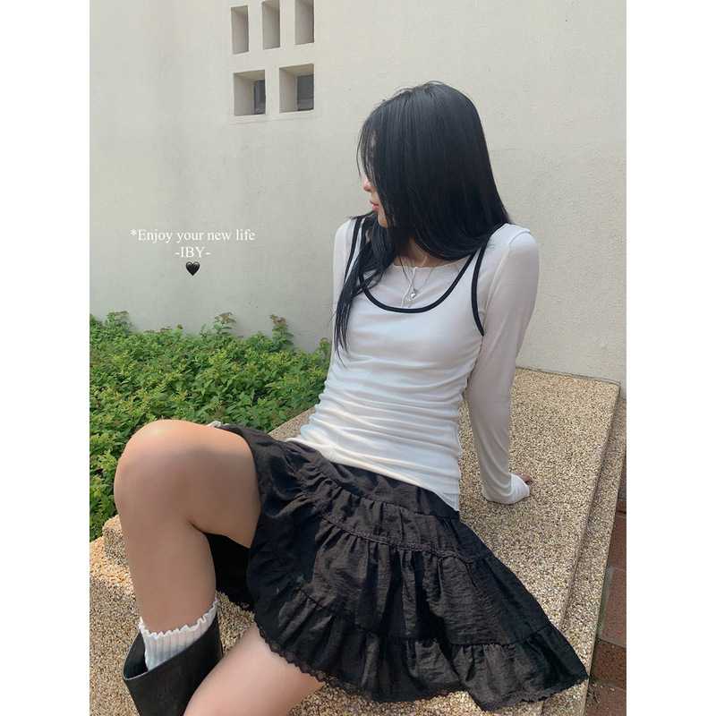 Eun Ou Inbyin Stacked Fans Color Contrast U-neck Camisole Women's Inner Slim-fit Slim-fit Sleeveless Top