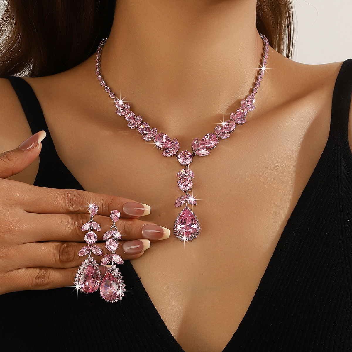 Collar de color de la industria pesada amazona orejas joyas set de moda de lujo vestido de novia cena joyas de zircon mujer image 7