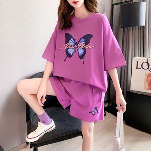 Women's sports suit summer new Korean style loose fat sister plus size short sleeve t-shirt running two-piece set