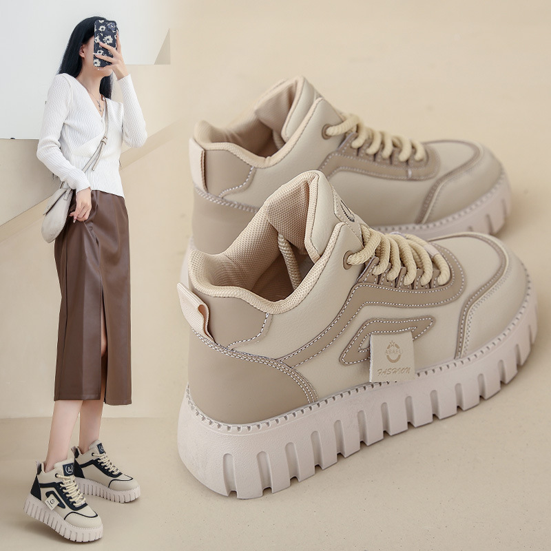 2025 Autumn New Korean Style High-Top White Sneakers for Women Thick-Soled Versatile Casual Sports Shoes Trendy Zy12261