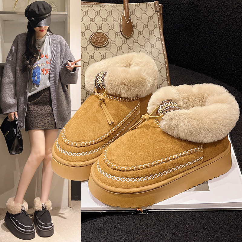 All-Inclusive Cotton Slippers for Women in Winter Fleece-Lined Thickeneded Soles Non-Slip Outer Wear Warm Plush Snow Boots 2025 New Style