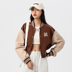 Mfmlbny野球服女性の短い春と秋のファッションのコンビネーションジャケットmlb nyアメリカのレトロな衝突色コート