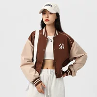 Женский бейсбольный костюм MFMLBNY, короткая модная универсальная куртка в стиле ретро, американская контрастная цветная куртка MLB NY
