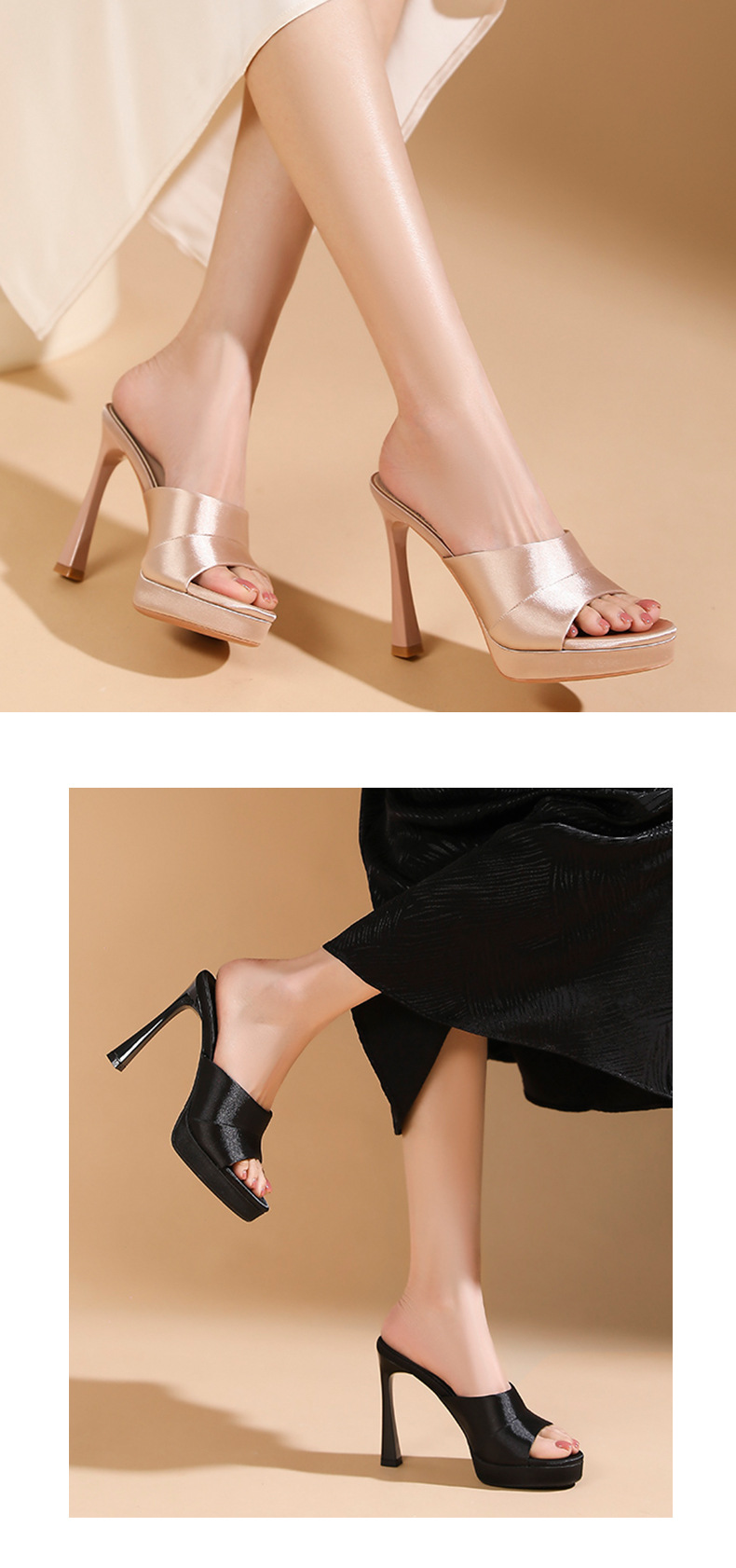 Sandal cao gót nữ quai ngang mũi hở, gót siêu cao 11 cm, đế platform dày dặn — Đen - 11cm chi tiết 5