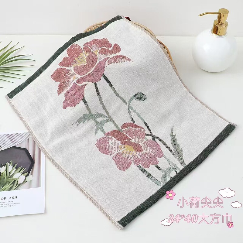 Zhiyang's New Antique Floral Gauze Square Towel, Pure Cotton Soft Absorbent Small Face Towel, Hanging Baby Face Towel