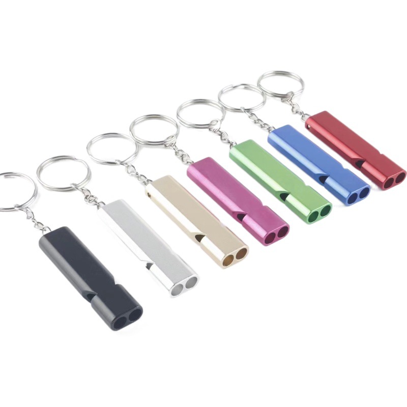 Amazon flat metal dual-frequency survival whistle double-tube high-frequency metal outdoor survival whistle