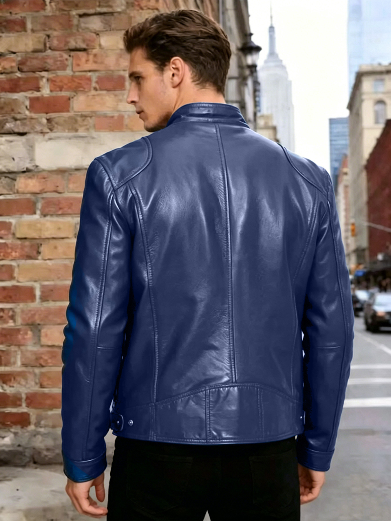 Men's Slim Fit Stand Collar PU Leather Motorcycle Jacket Trendy Short Outerwear Casual Fashion For Autumn Winter_viptrois.com