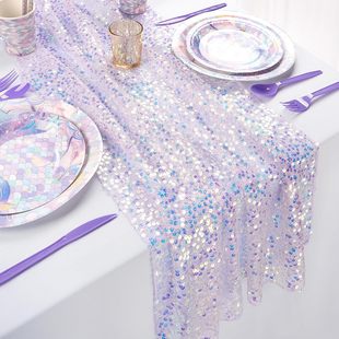 Mermaid Theme Party Table Flag Shiny Birthday Holiday Wedding Table Table Flag Decoration Tablecloth Manufacturer Batch