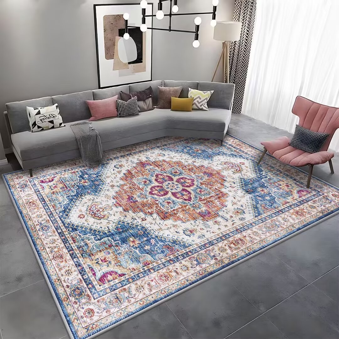 Vintage-Teppich im nordischen Boho-Stil, grenzüberschreitend, persisch, schmutzabweisend und pflegeleicht, Wohnzimmerteppich, Bohemian-Stil, nordische Gastfamilie_voghion.com