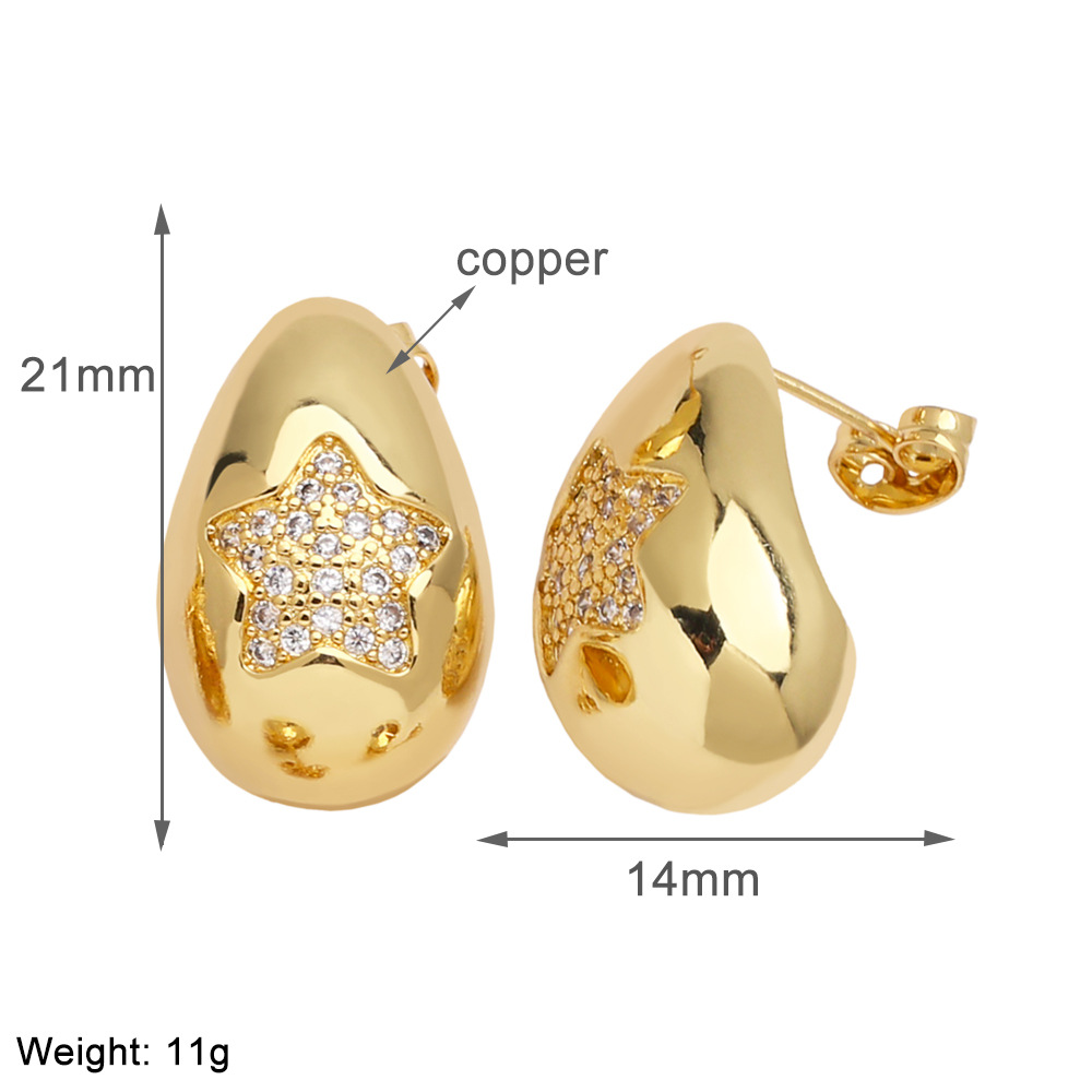 1 Pair Simple Style Water Droplets Plating Copper Zircon 18K Gold Plated Ear Studs display picture 7