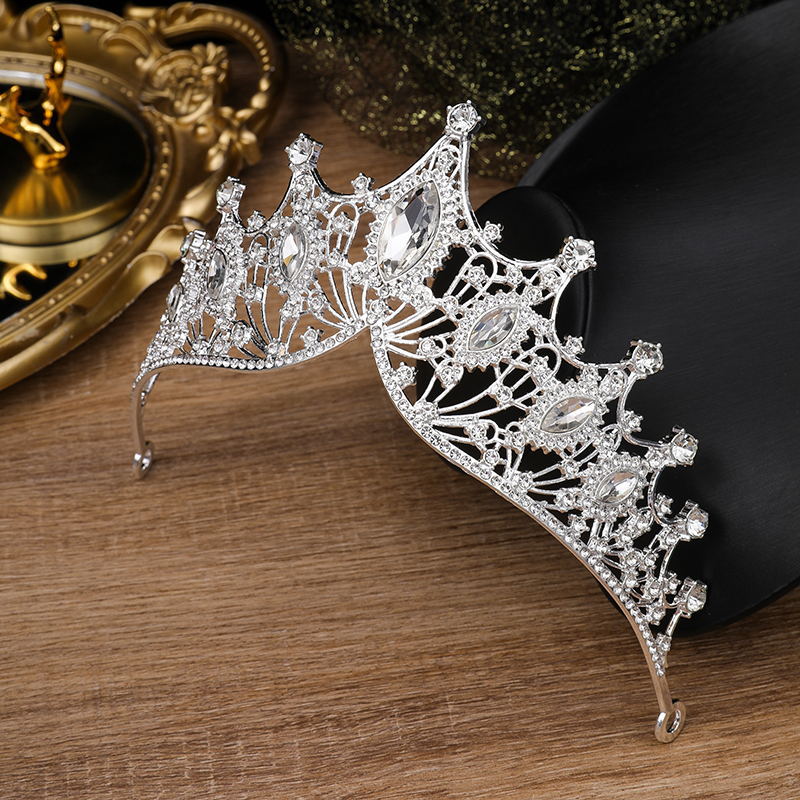 Vente chaude pure couronne de mariée faite à la main oeil de cheval grand cristal grand bandeau ornement de cheveux de mariage couronne en alliage_voghion.com