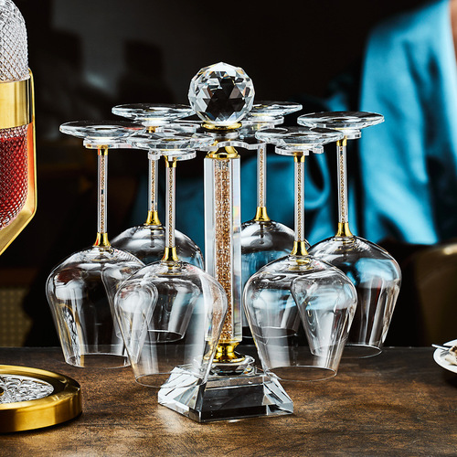 Luxury light luxury high-end golden red wine tall stemmed glass set home water crystal Burgundy large belly cup wine glass decanter