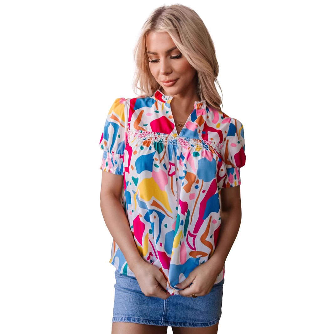 Women's Simple V-neck PO'MY Western Style Shirt