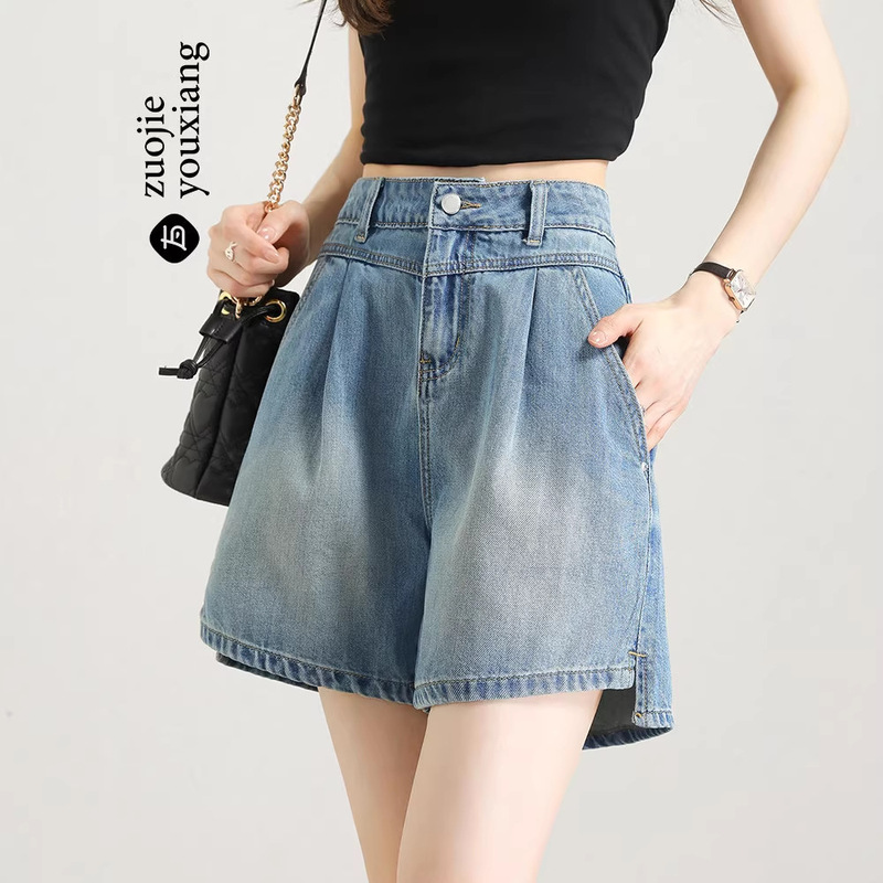 Women's Summer 2026 New Thin High-Waisted A-Line Loose Irregular Denim Shorts with Slits for Petite Figures Women's Summer 2026 New Thin High-Waisted A-Line Loose Irregular Denim Shorts with Slits for Petite Figures