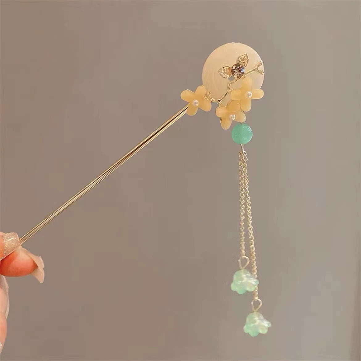 Китайская заколка HanfuHairgrip, цветы и кисточки, аксессуар для волос, 22 см, легкий