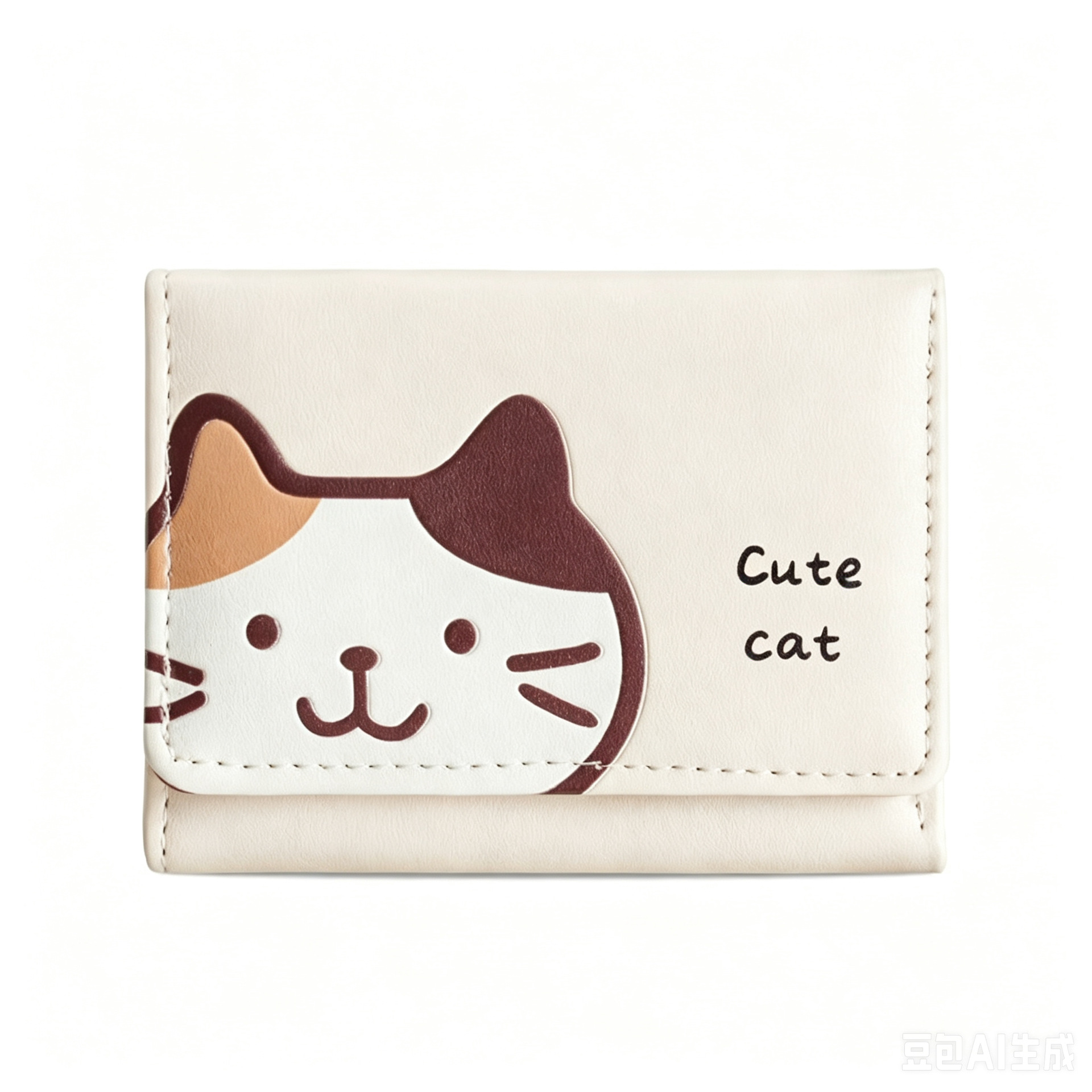 W-3513 : Portefeuille trois volets basique - Chat beige
