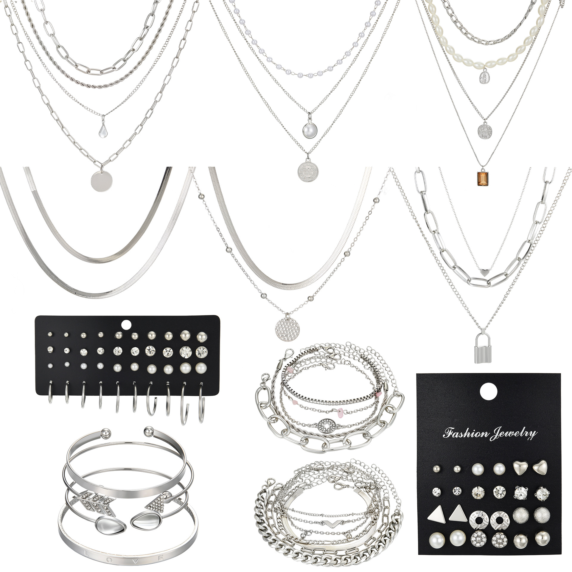 Cross-border TUME European and American SHEIN imitation pearl alloy jewelry set (without box) necklace and earrings set