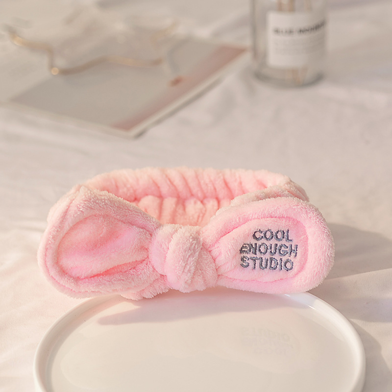 [Pequeño al por mayor] estilo coreano Super lindo bordado coral terciopelo arco yoga maquillaje cara lavado banda de pelo