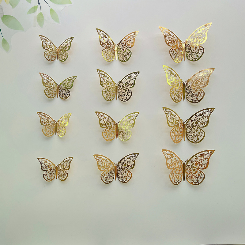 C estilo hueco mariposa 3D simulación 3D mariposa dormitorio salón Festival decoraciones papel 12 unidades tres colores