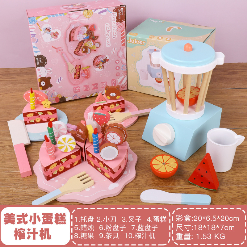 Nuevos niños jugar casa portátil caramelo postre pastel de madera en caja simulación helado corte Rosa cocina Juguetes