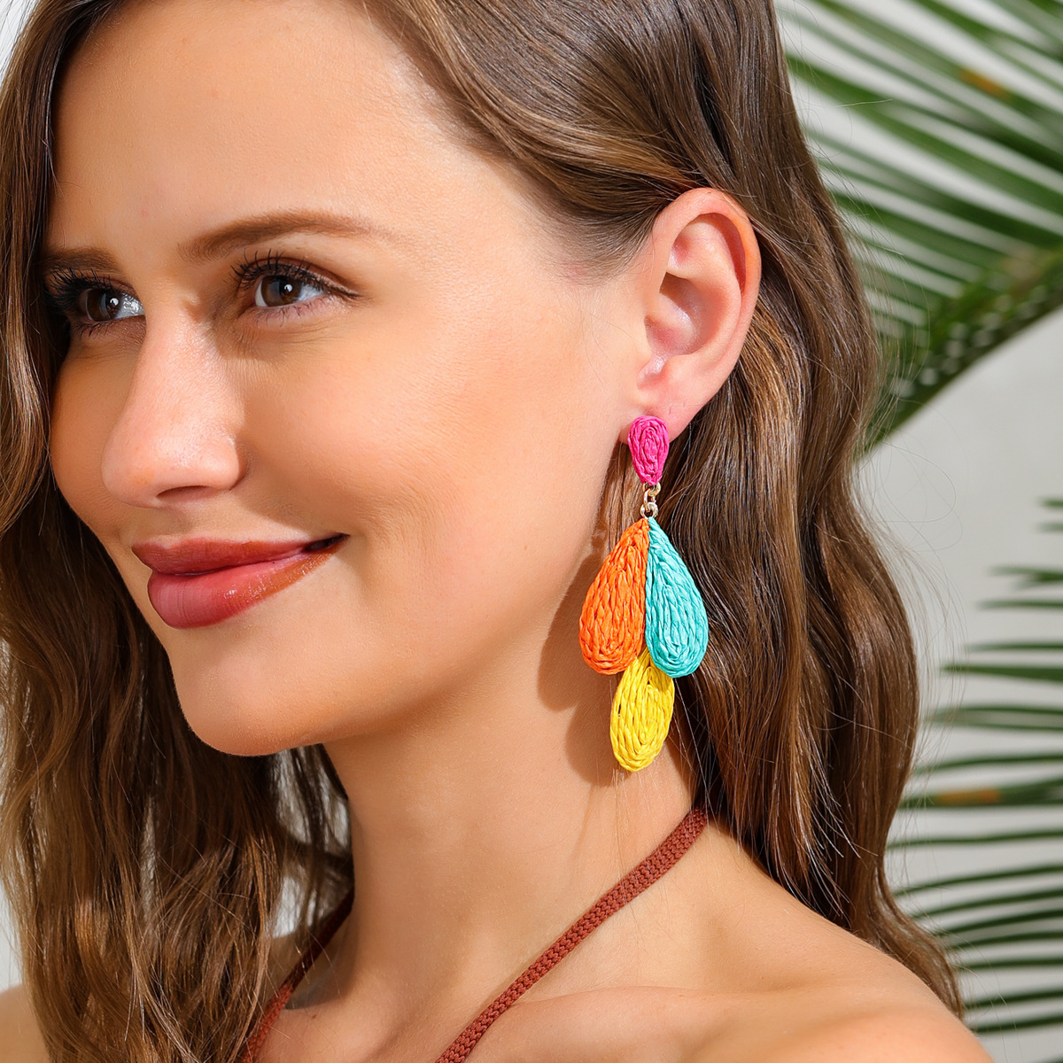Daily Occasion 1 Pair Retro Flower Inlay Raffia Rhinestones Pearl Drop Earrings Ear Studs