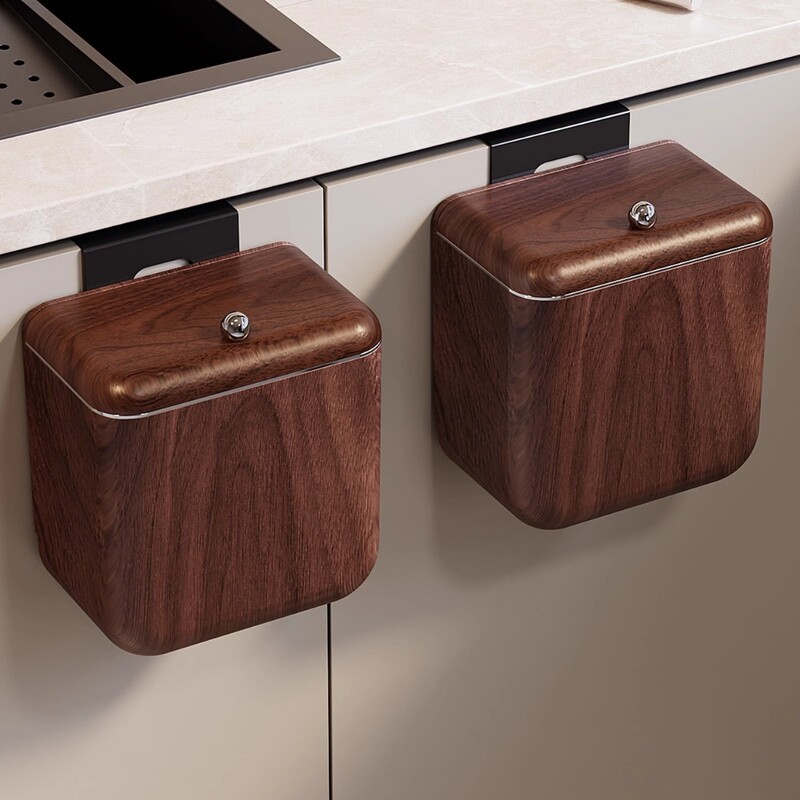 High-Quality Wood-Grain Kitchen Trash Can, Wall-Mounted, No Need to Bend Over, Large Capacity, Bathroom Wall-Mounted Storage Bin with Lid High-Quality Wood-Grain Kitchen Trash Can, Wall-Mounted, No Need to Bend Over, Large Capacity, Bathroom Wall-Mounted Storage Bin with Lid