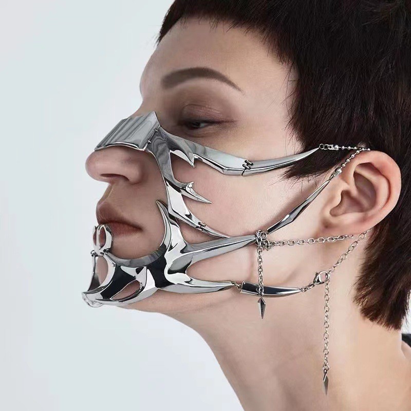 Mechanical Blood Blade Mask Punk Style Alien Fluid Lip Ring Face Mask Halloween Party Patty Mask