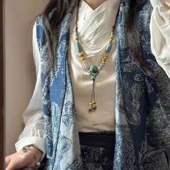 新中国式レトロ民族風チベット族の少女陶磁器の数珠の長いネックレス