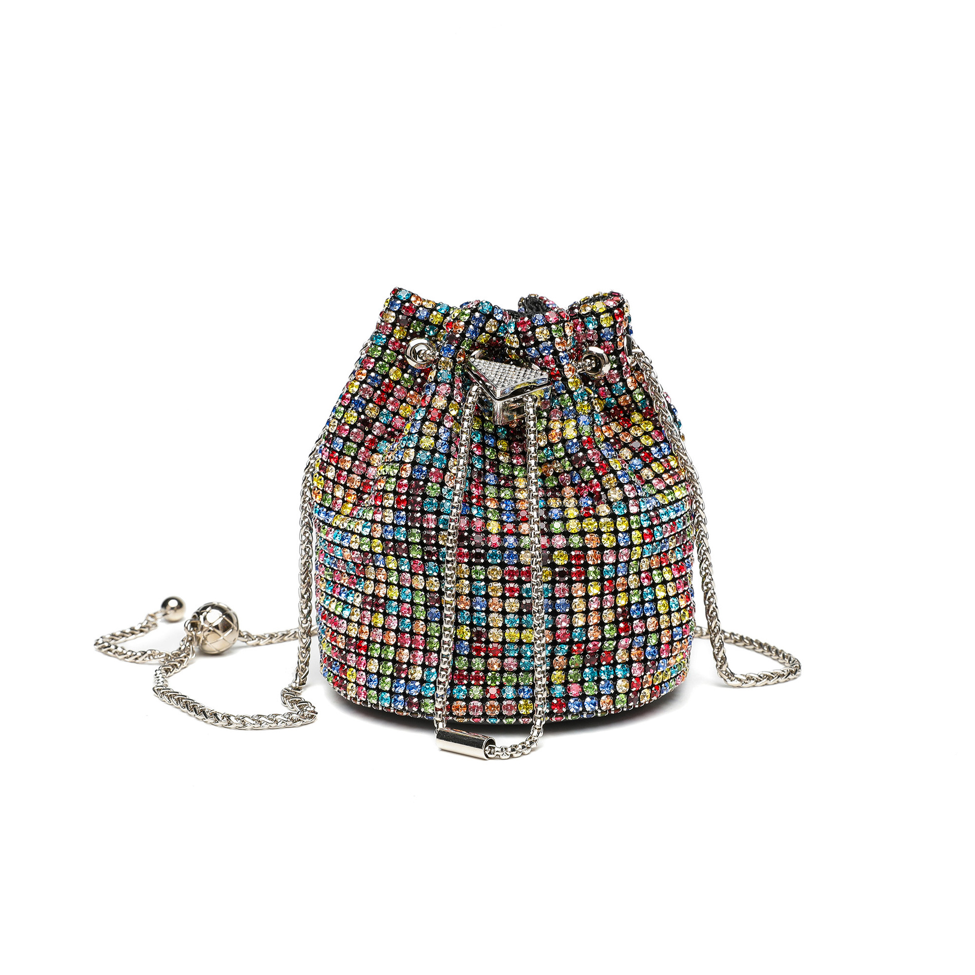 2026 New Arrival Full Diamond Fashion Mini Bucket Bag, Gold Ball Glass Rhinestone Evening Bag, Elegant Chain Purse For Women - Thumbnail 8