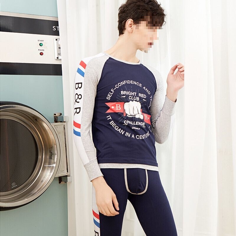 Thin Cotton Men's Thermal Underwear Set Autumn and Winter Thermal Tops and Bottoms Men's Fashionable Underwear