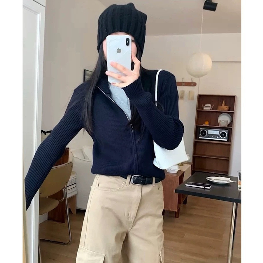 Zipper Sweater Knitted Cardigan for Women 2025 New Autumn and Winter Ins Sexy Short Slim Versatile Jacket Top