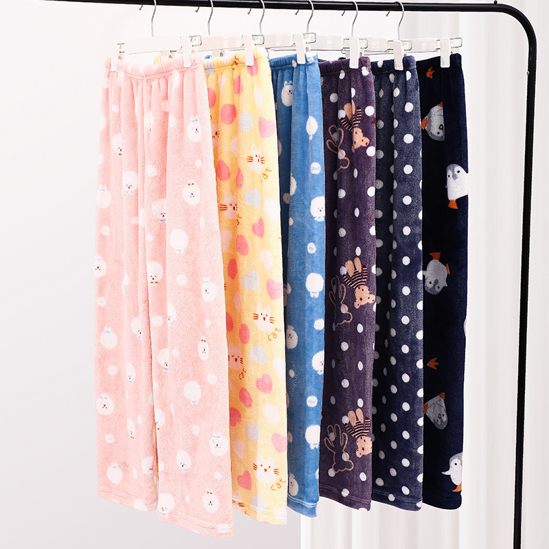 秋冬仙女暖暖裤懒人神裤加厚保暖法兰绒家居裤珊瑚绒睡裤女批发