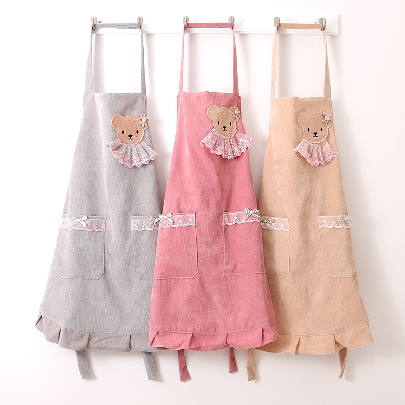 Korean Style Bear Skirt Style Apron Cute Princess Kitchen Cooking Overalls Home Anti-fouling Suit Barista Work