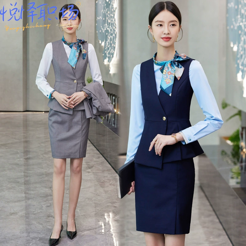 Элегантная Деловая одежда жилет костюм женские украшения формальный костюм отель менеджер по недвижимости Приемная Спецодежда косметолога
