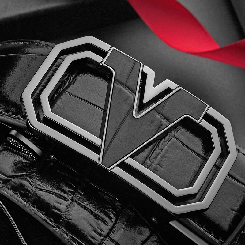 Paul Men's Genuine Leather Pure Cowhide High Grade Business Fashion Auto Buckle Crocodile Trouser Belt_voghion.com