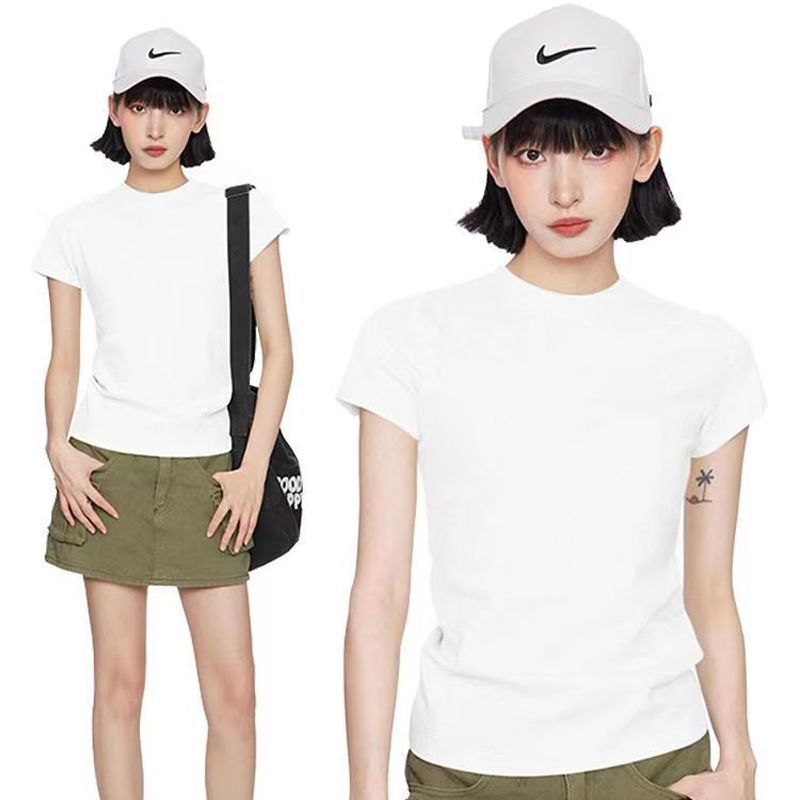 Round Neck, Regular Shoulder, Short-Sleeved Women's T-Shirt, Summer New Korean Style, Sweet and Spicy Style, Simple Slim Fit, Slimming Base Top, Trendy Ins Round Neck, Regular Shoulder, Short-Sleeved Women's T-Shirt, Summer New Korean Style, Sweet and Spicy Style, Simple Slim Fit, Slimming Base Top, Trendy Ins