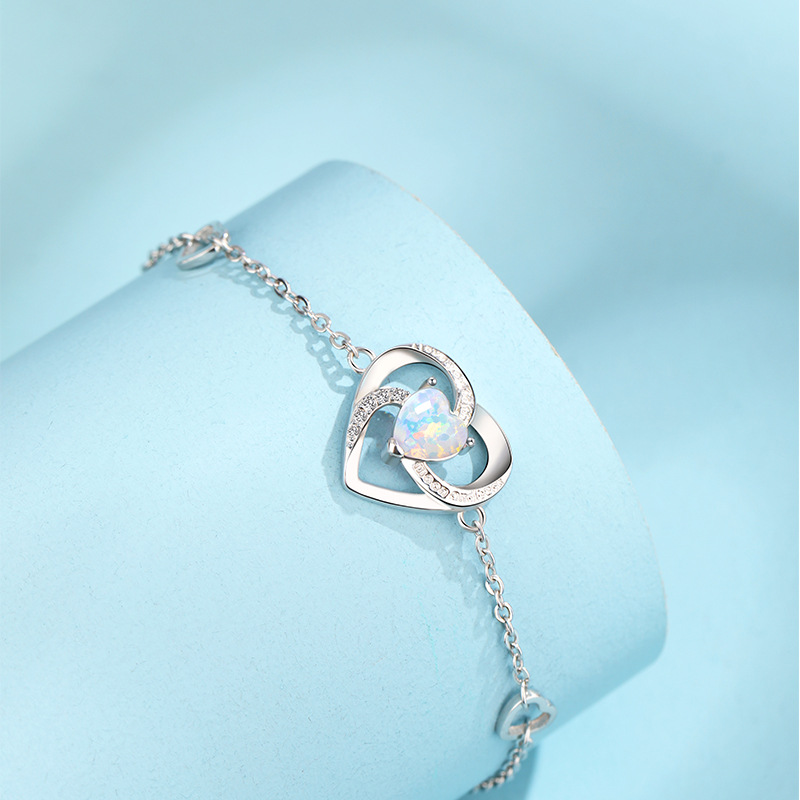 Europa y los Estados Unidos transfronterizos Opal Opal amor pulsera en forma de corazón mujer 925 plata ligera de lujo nicho de alta calidad joyería de mano