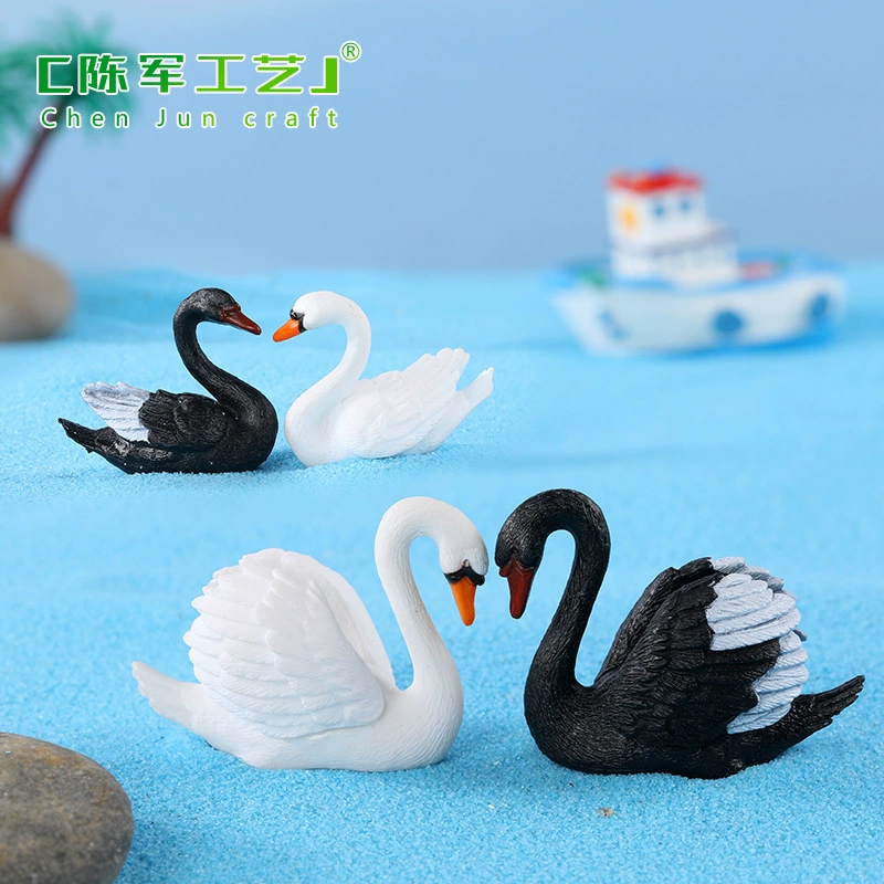 Микро-ландшафтный орнамент DIY мясной орнамент 2 пары черно-белых лебедей орнамент для животных креативный бонсай пластиковый орнамент