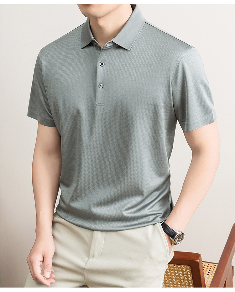 Áo polo nam tay ngắn cổ bẻ chất lụa mulberry cao cấp — Xanh lá cây nhạt8879 chi tiết 10