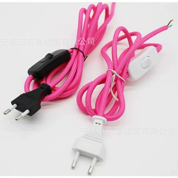 Woven power cable, rubber switch key PVC, (European plug)