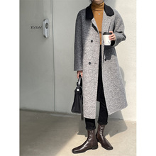 MMC 羊毛大衣女秋冬季新款灰色高級感撞色中長款雙面呢子毛呢外套
