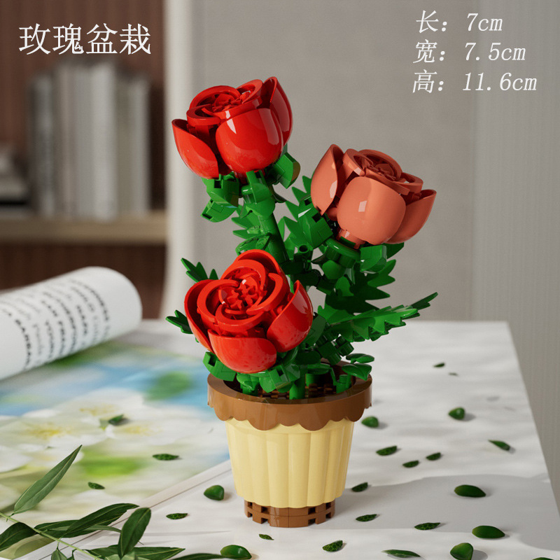Compatible con la red alta cactus plantas suculentas escritorio decoración creativa para niños niñas ensamblaje juguetes bloques de construcción