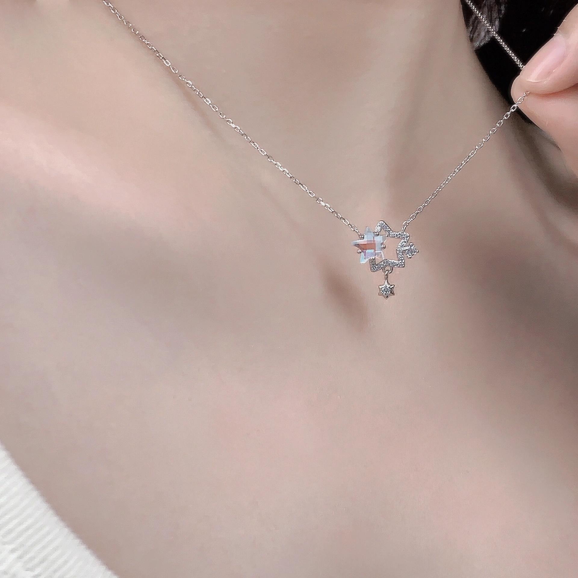 Simple Style Star Sterling Silver Zircon Pendant Necklace In Bulk display picture 1